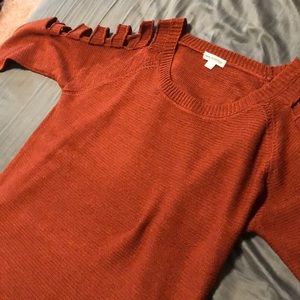 Rust color ladder cut cold shoulder tunic top